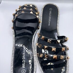 Wild Diva Black Studded Women's Sandals